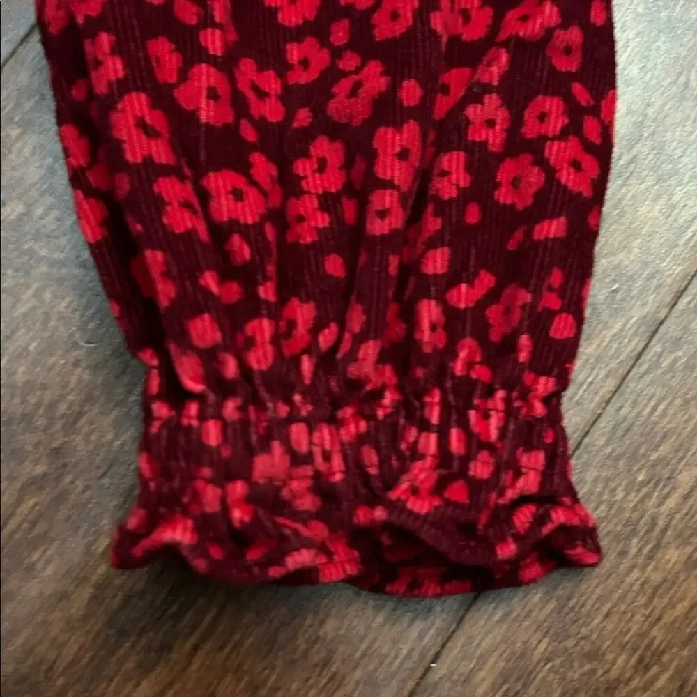 GAP Kid’s Red Floral Corduroy Tiered Dress, Perfect for Fall, Size 4T